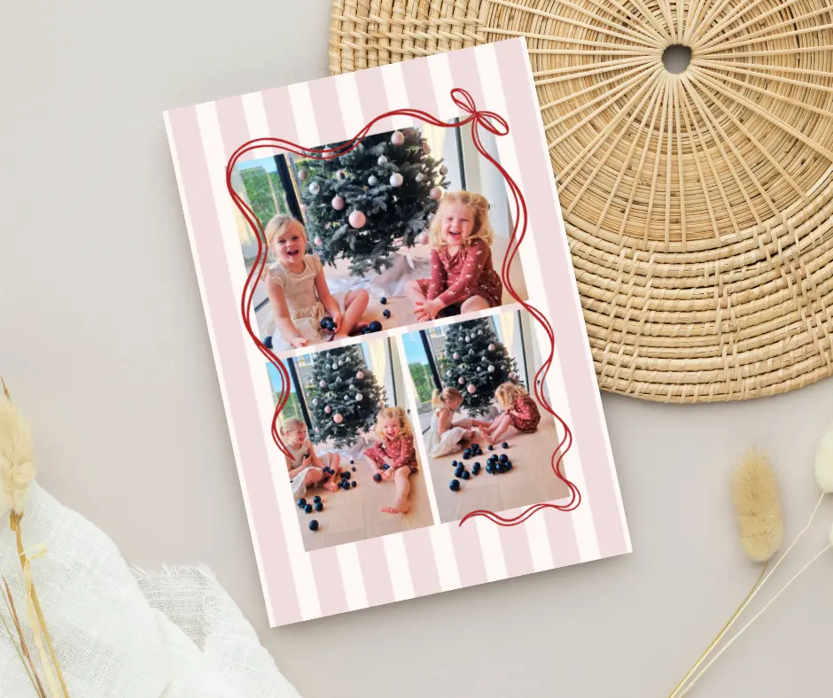 Kerstkaart met foto 'Strik'