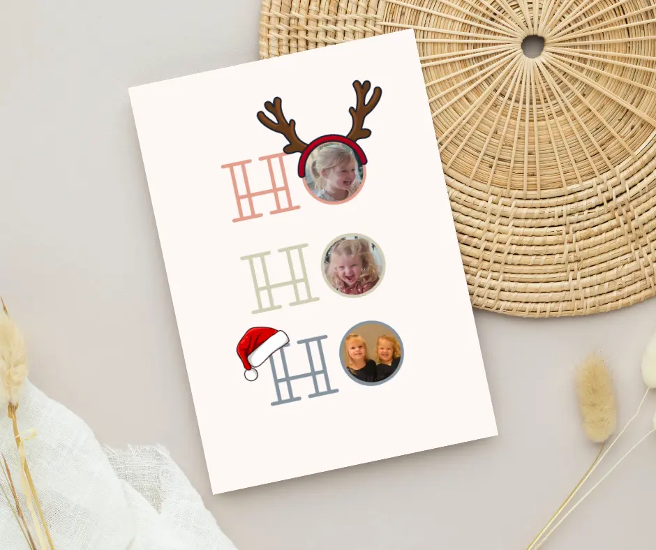 Kerstkaart met foto 'Ho ho ho'